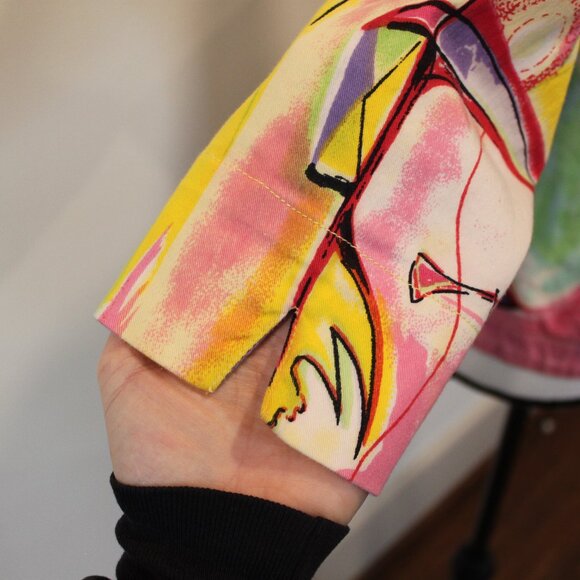 Kaktus Multicolor Abstract Musical Jean Jacket Sz Medium - Picture 5 of 9